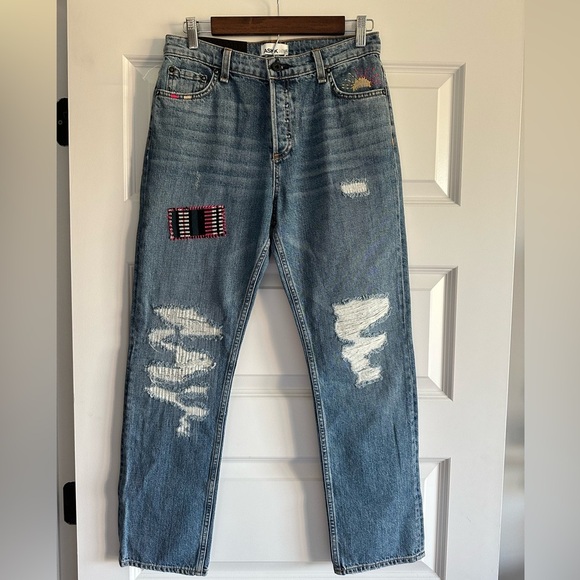 ASKK NY High Rise Straight Embroidered Jeans - Picture 1 of 8